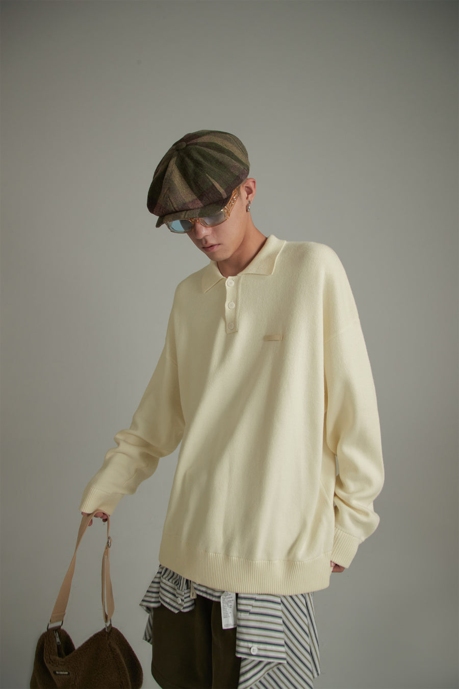 CHUU Polo Collar Long Sleeve Knit Sweater