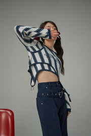 Chuu Baby Unbalanced Striped Long-Sleeves Top