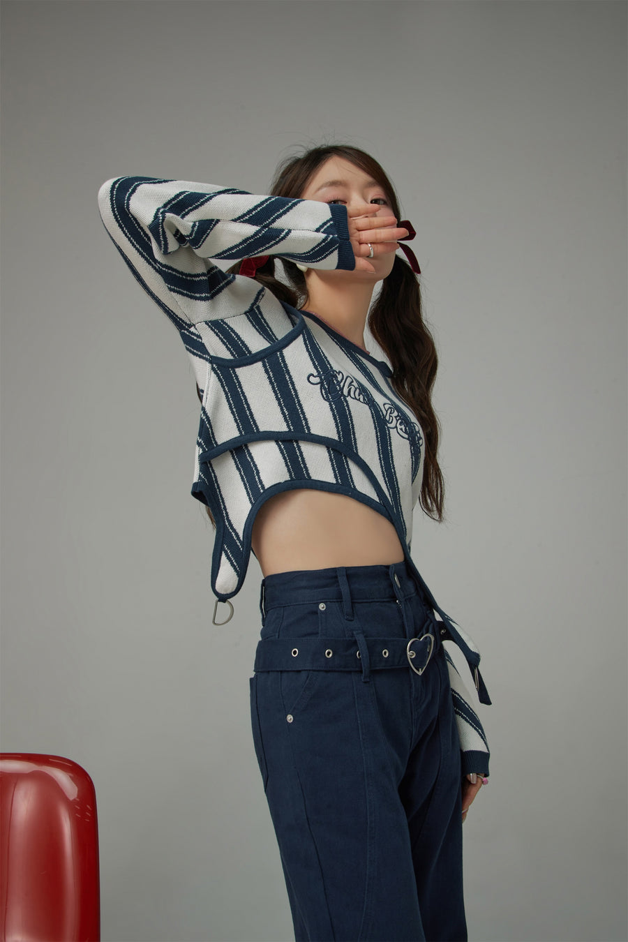 CHUU Chuu Baby Unbalanced Striped Long-Sleeves Top