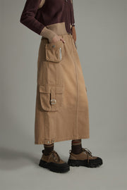 Denim Or Brown Cotton Cargo Skirt