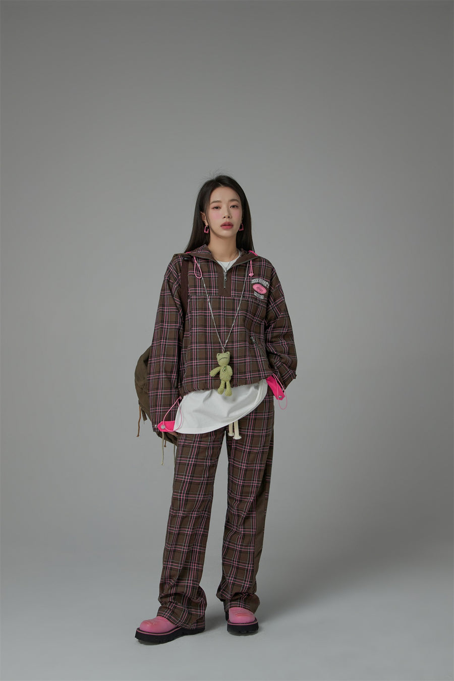 CHUU Check String Wide Casual Pants