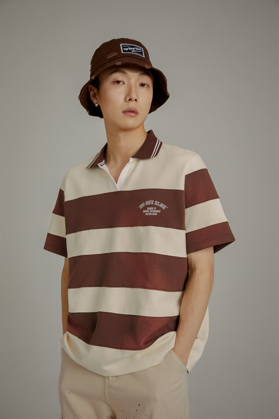 CHUU Open Collar Stripe Color T-Shirt