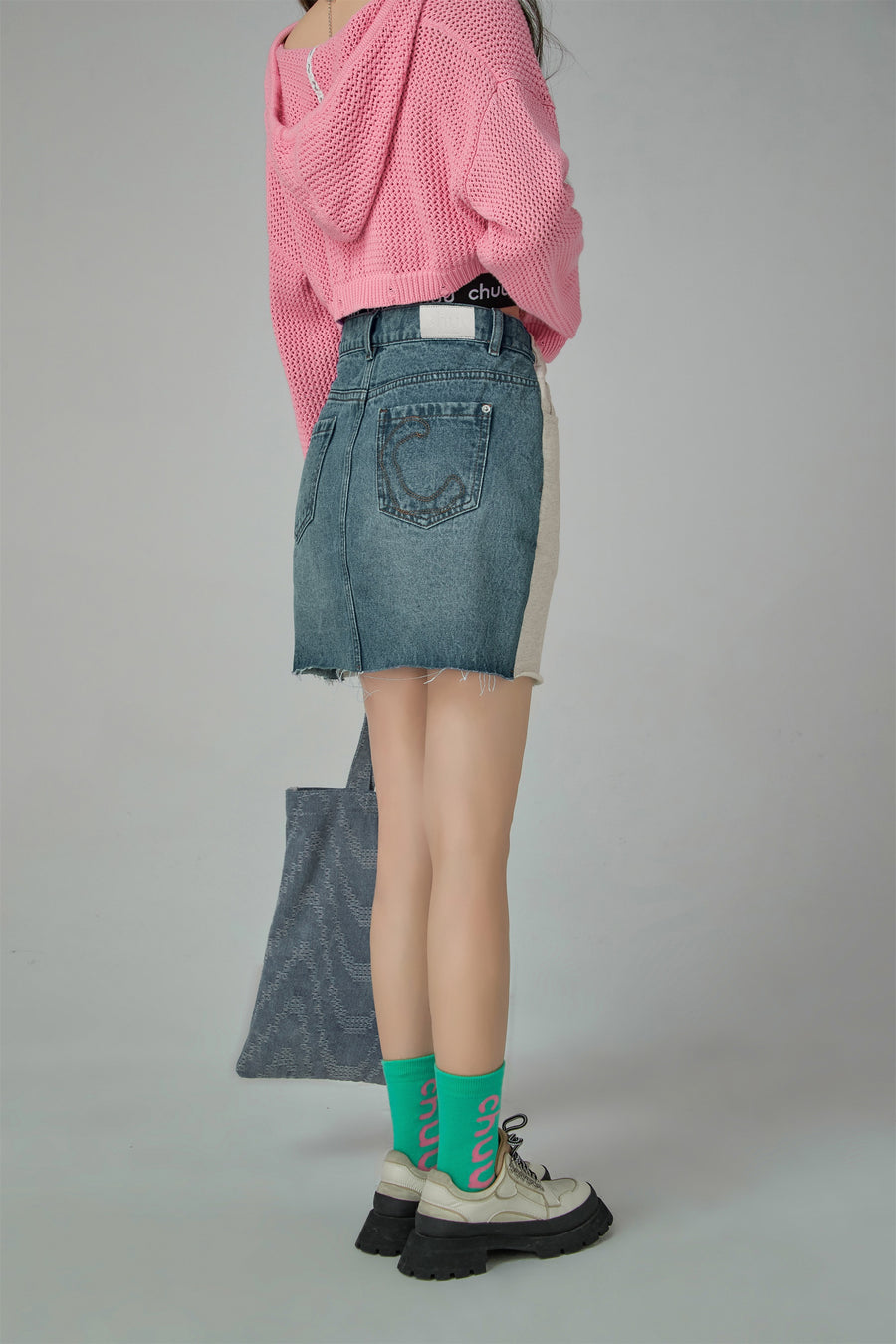 CHUU Two Faced Denim Mini Skirt