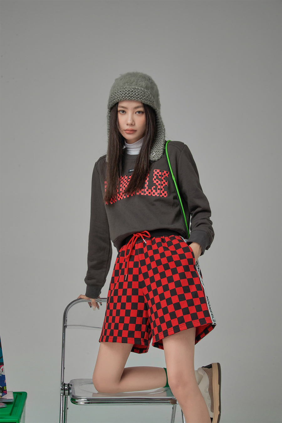 CHUU Daily Dose Of Positivity Checkered Bermuda Shorts