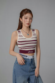 Striped Knit Sleeveless Crop Top