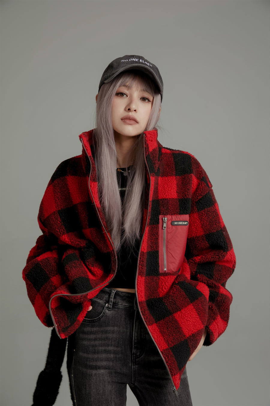 CHUU Classic Check Fleece Zip-Up Jacket