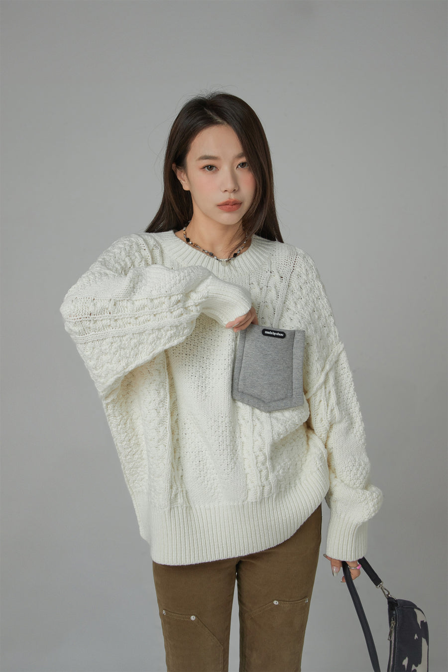 CHUU Unbreakable Heart Pocket Loose Fit Knit Top