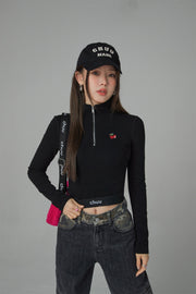 Love Zone Cherry Half-Zip Cropped T-Shirt