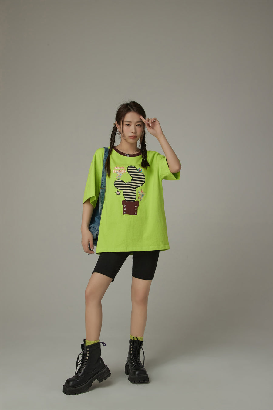 CHUU Lined Catcus Color Loose Fit T-Shirt