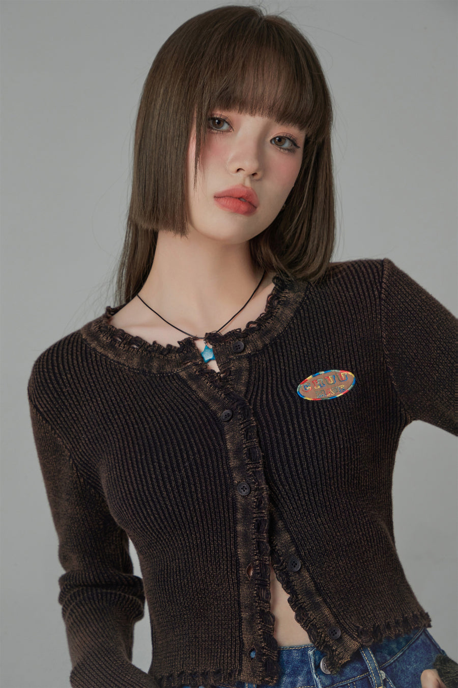 CHUU Fill Hem Ribbed Crop Cardigan