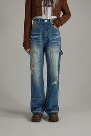 Wash Distressed Denim Jeans