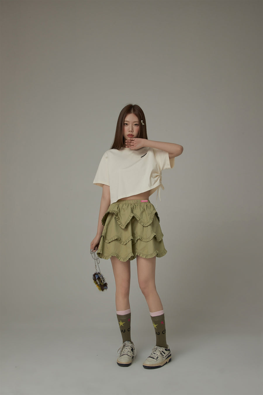 CHUU Side String Chuu Printed Design Cropped T-Shirt