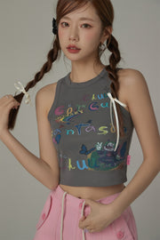 Circus Printed Sleeveless Crop Top