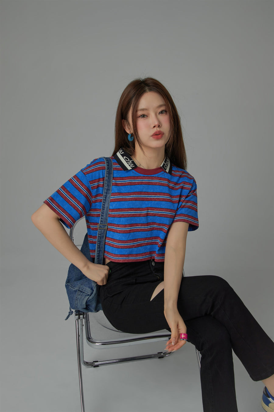 CHUU Striped Cropped T-Shirt