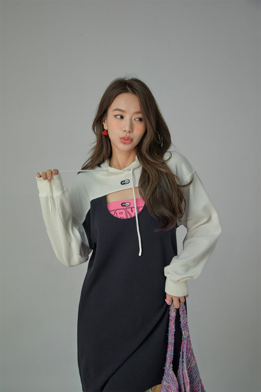 CHUU Front Keyhole Hooded Dress