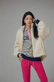 I Like You Half Zip-Up Color Stripe Sweatshirt