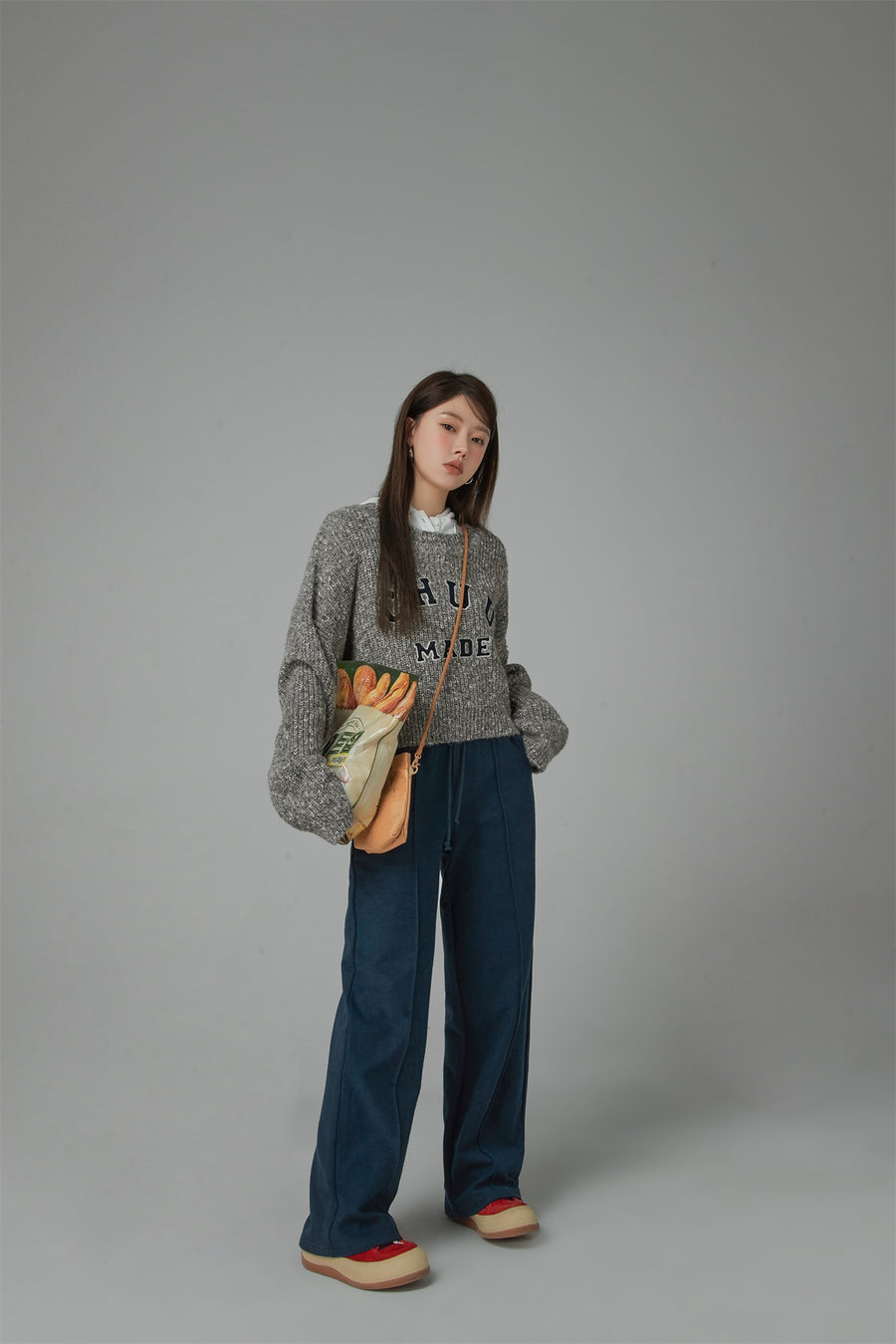 CHUU Crazy Chill Ribbed Loose Crop Knit Sweater