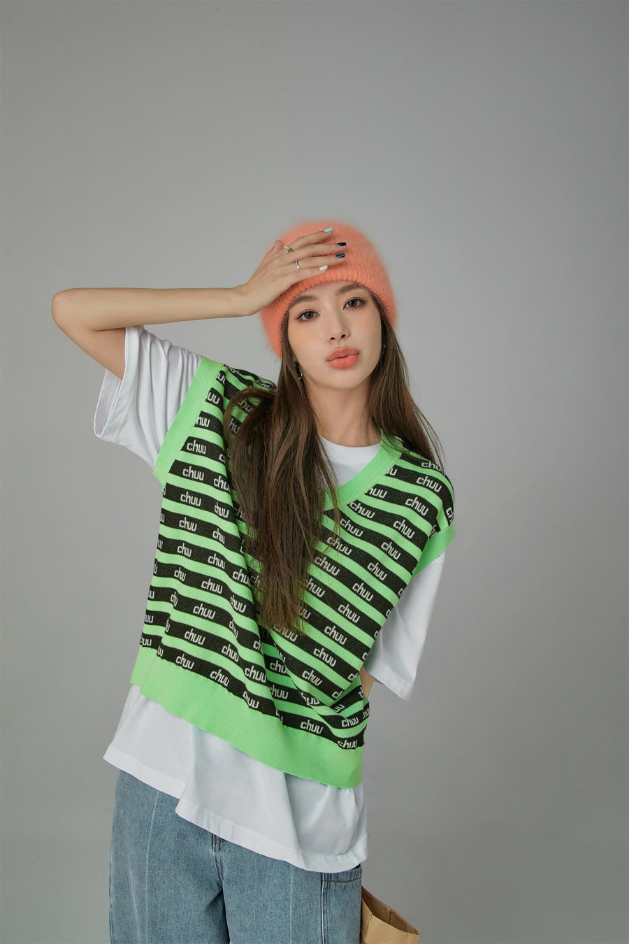 CHUU Stripes Chuu Logo Knit Vest