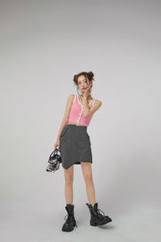 Front Button Crop Sleeveless Top