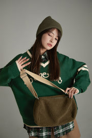 Noe Logo V-Neck Varsity Knit Sweater