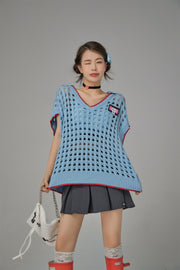 Ex-Varsity Girl Crochet Vest Sweater