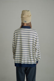 Striped Polo Neck Loose Fit T-Shirt