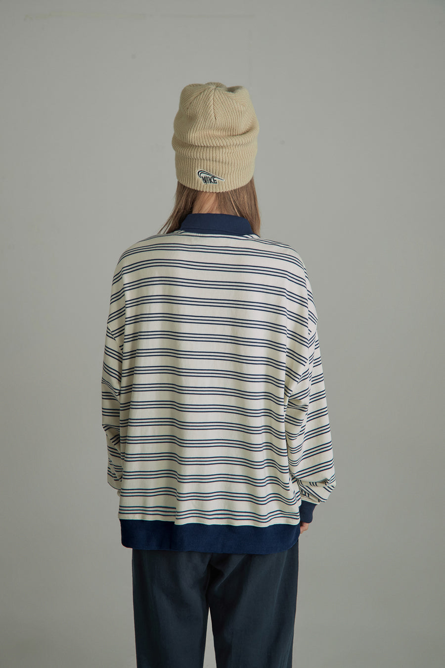 CHUU Striped Polo Neck Loose Fit T-Shirt