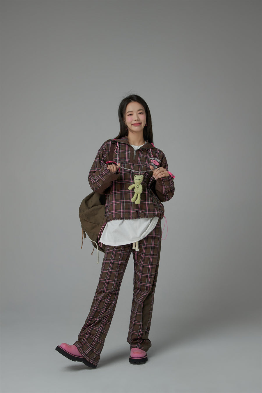 CHUU Check String Wide Casual Pants