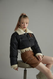 Fleece Collar Crop Padded Jacket