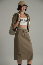 Banded Vintage Slit Long Skirt