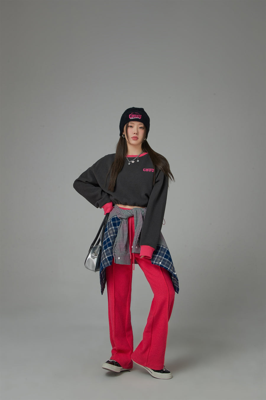 CHUU Fleece Color Matching Cropped Sweatshirt