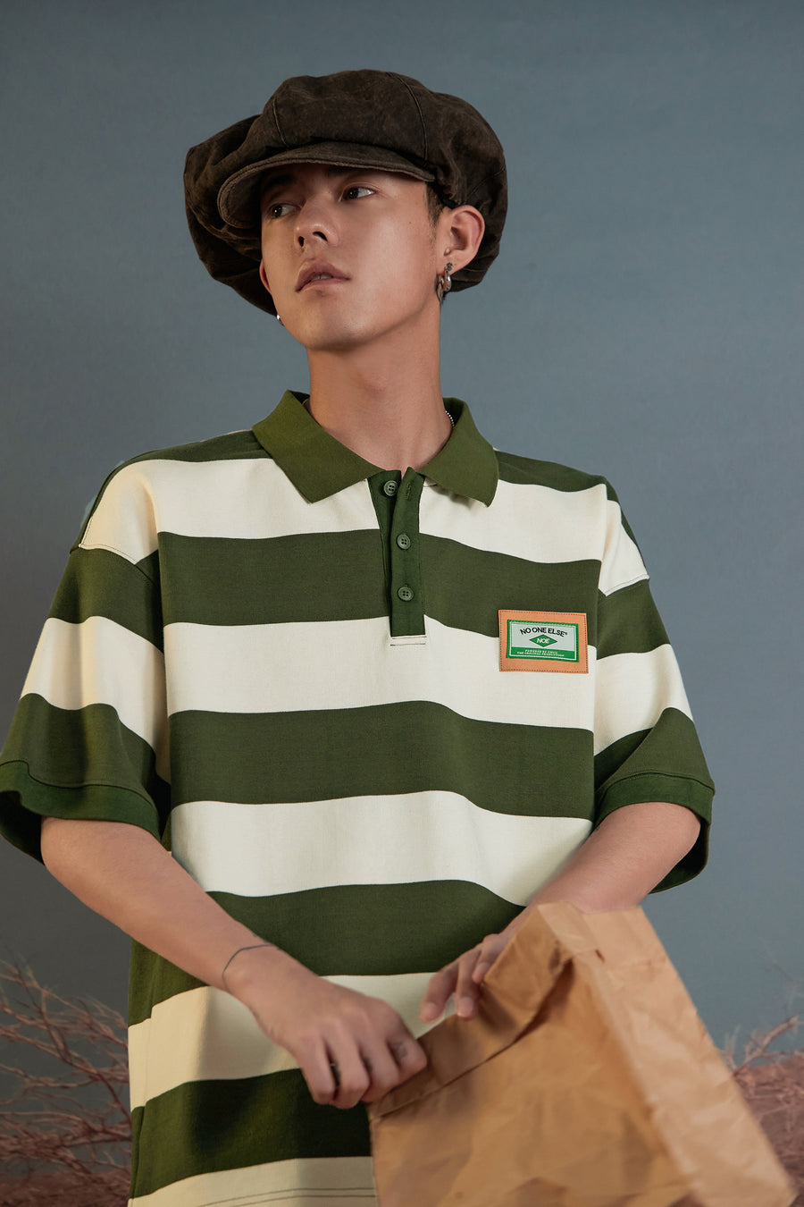 CHUU Striped Polo Neck Loose T-Shirt