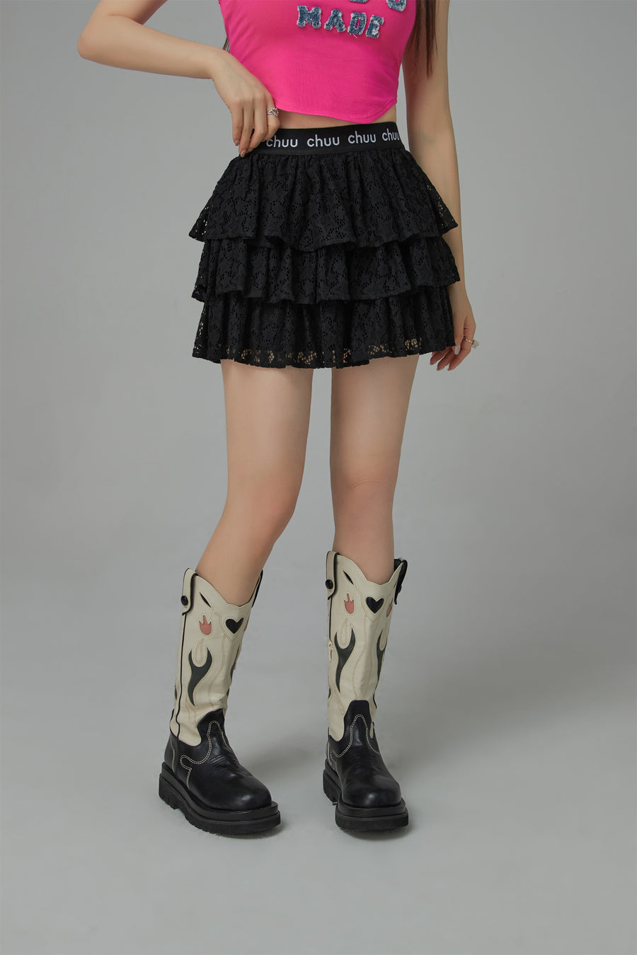 CHUU Star Lace Frill Mini Skirt