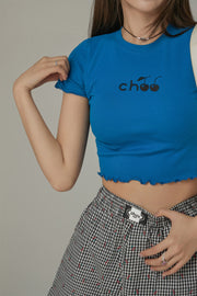 Chuu Cherry Lettuce Hem Cropped Top