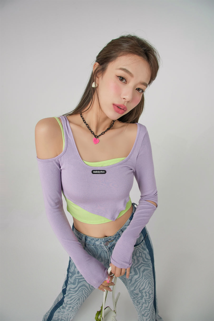 CHUU 2-Layer Unbalanced Long-Sleeved Top