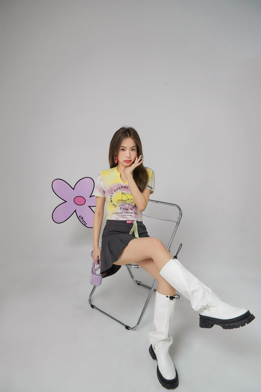 CHUU Cherry World Tie-Dye Crop Top