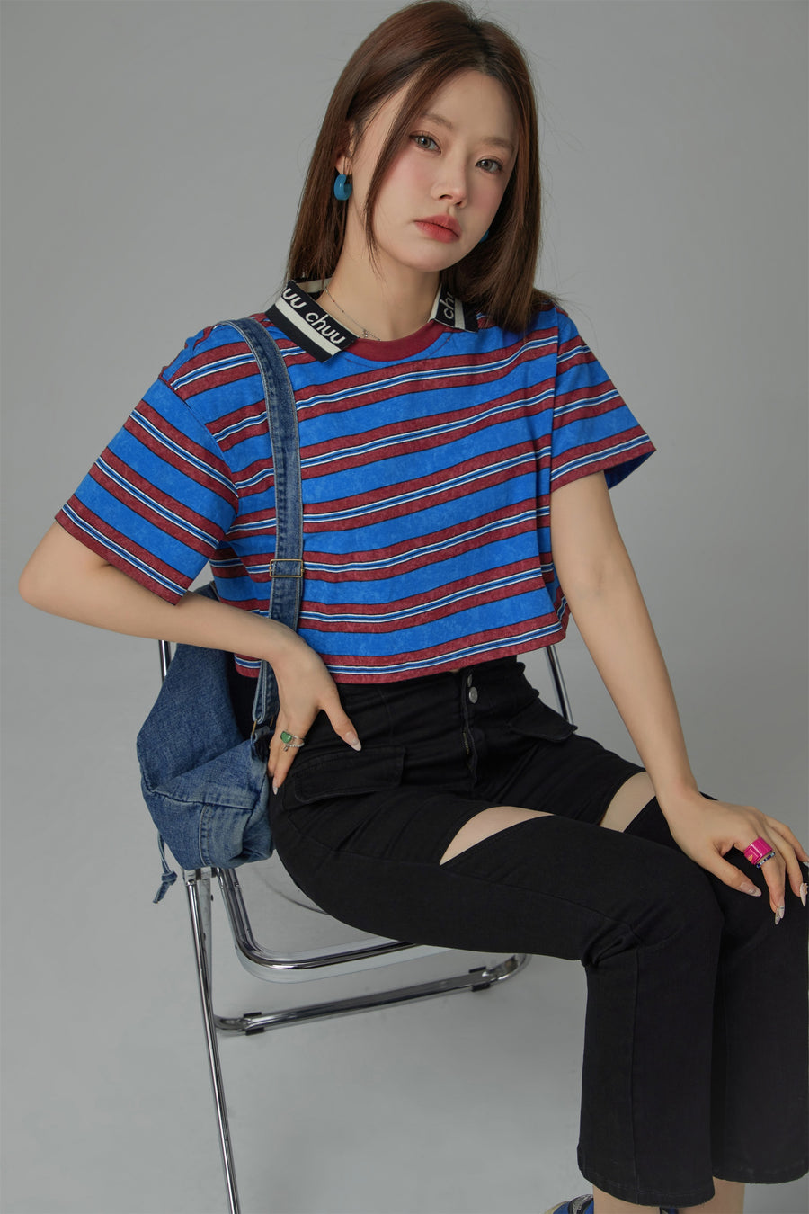 CHUU Striped Cropped T-Shirt