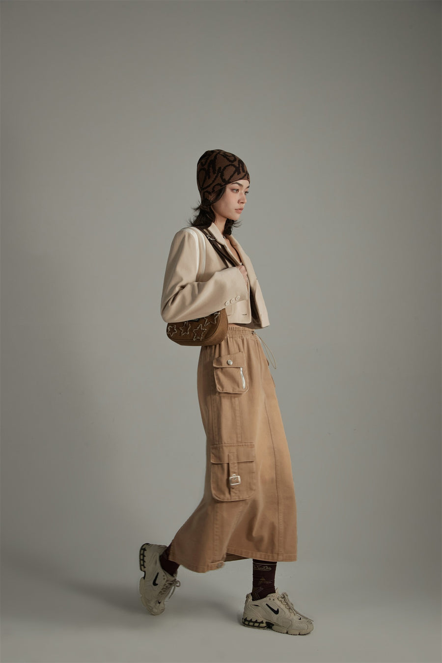 CHUU Denim Or Brown Cotton Cargo Skirt