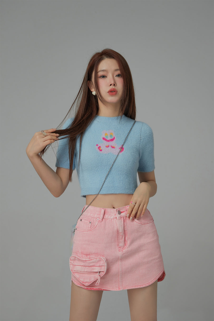 CHUU Heart Pocket Denim Skirt