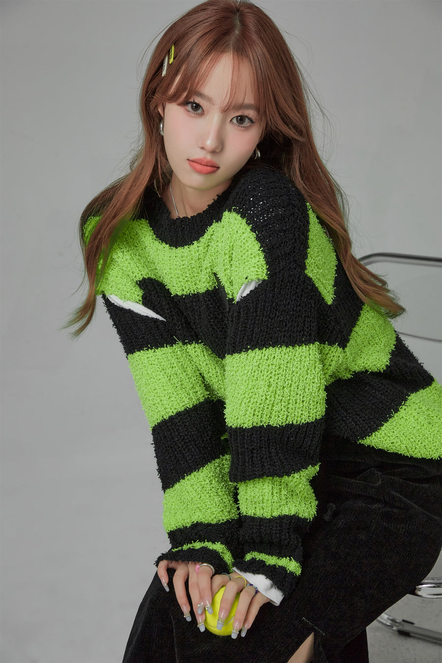 CHUU Jolly Slit Stripe Loose Fit Knit Top