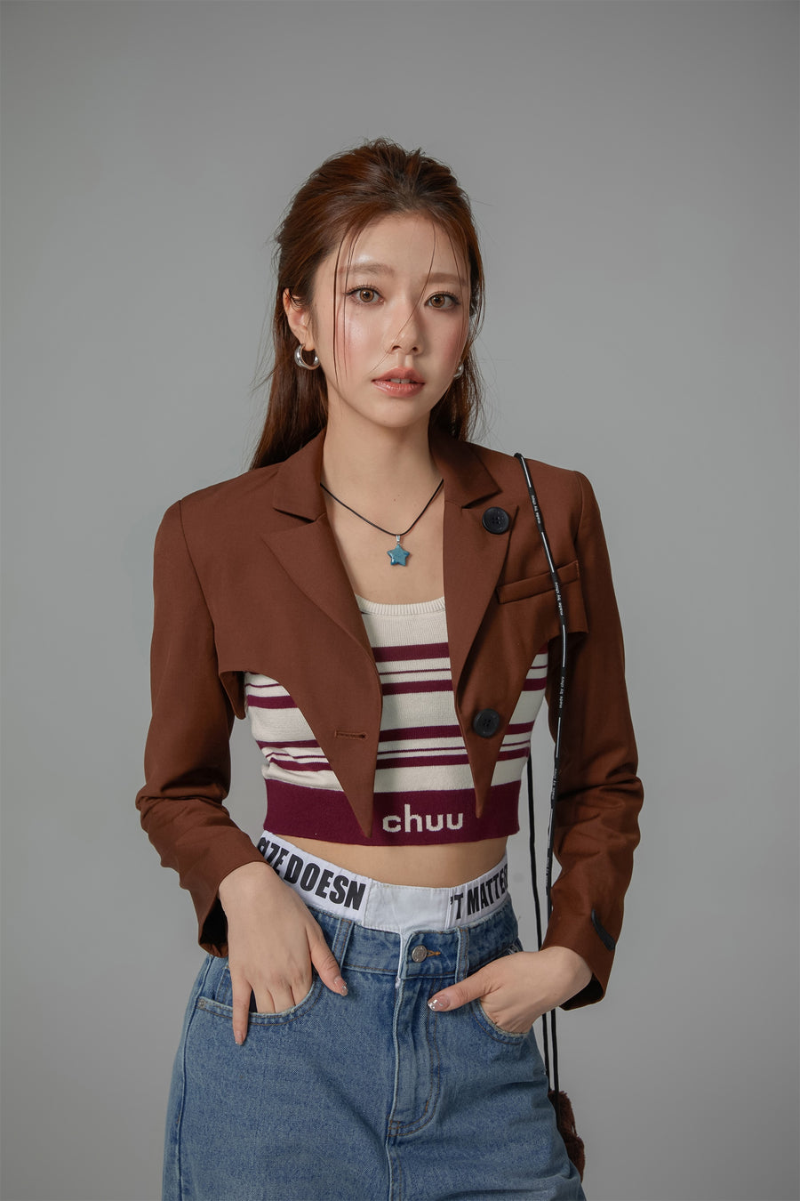 CHUU Striped Knit Sleeveless Crop Top