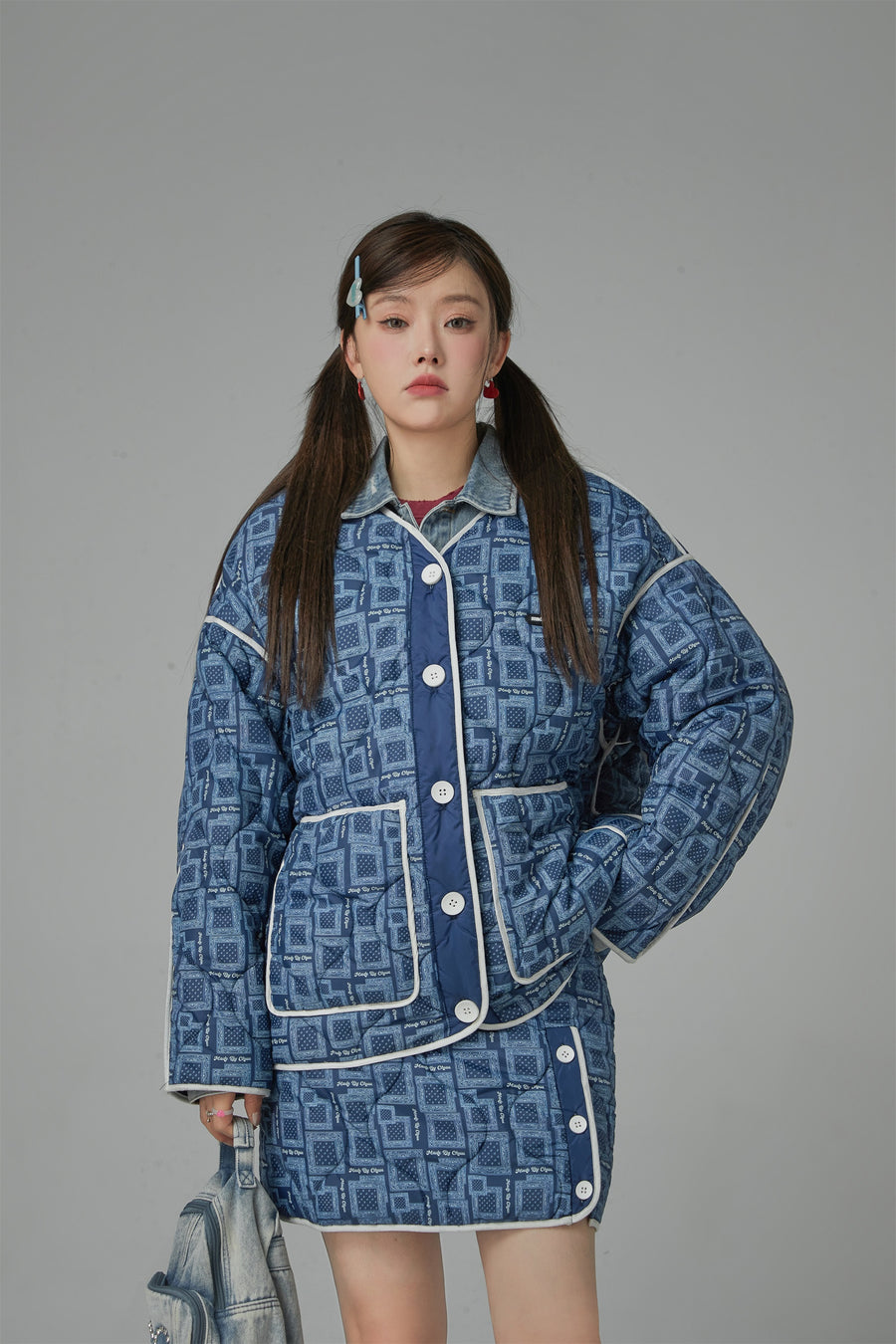 CHUU Over The Drama Pocket Wave Quilted Jacket