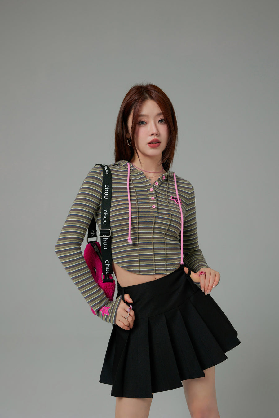 CHUU That Girl Striped Hooded Sweatshirt