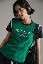 Embroidered Color Two Toned T-Shirt