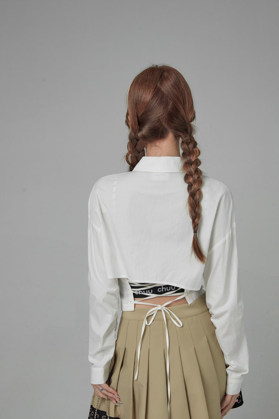 CHUU Back Corset Wrap Long Sleeve Shirt