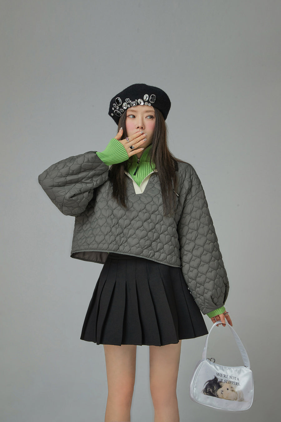 CHUU Heart Quilted V-Neck Anorak