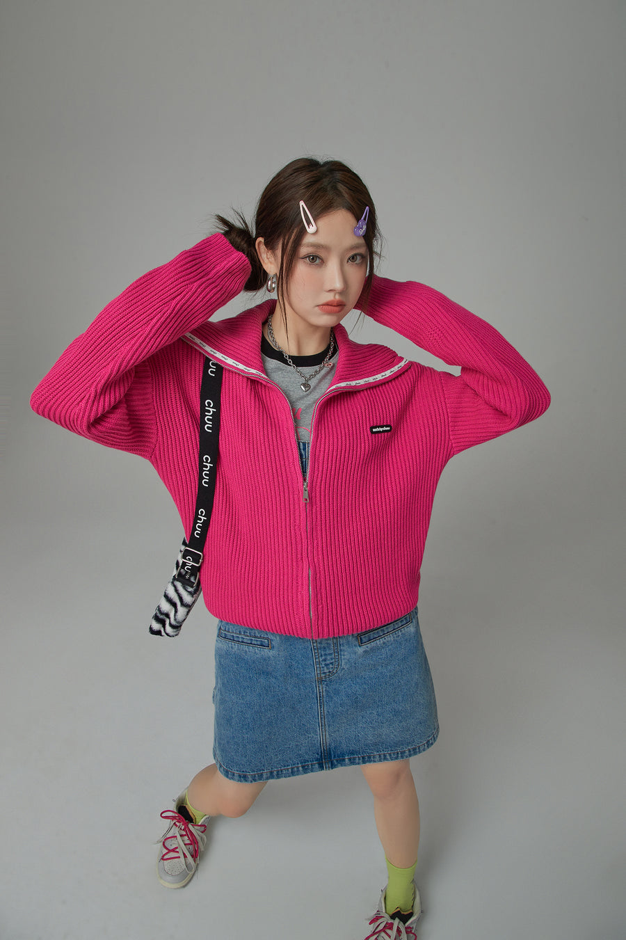 CHUU Ribbed Zip-Up Knit Cardigan