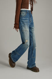 Wash Distressed Denim Jeans