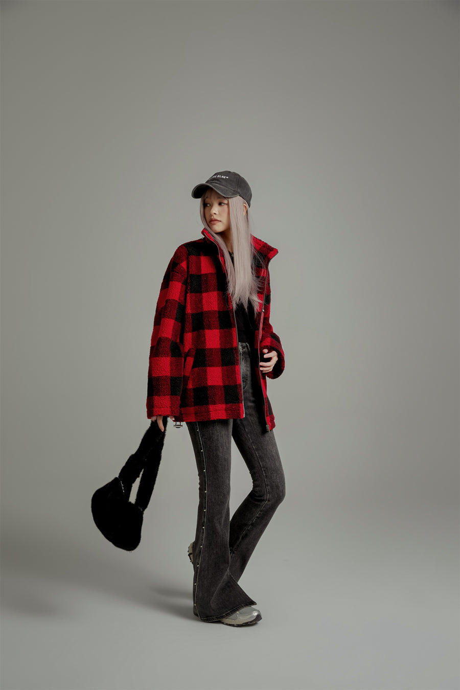 CHUU Classic Check Fleece Zip-Up Jacket