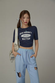 Size Doesnt Matter Back Cut Out Cropped T-Shirt